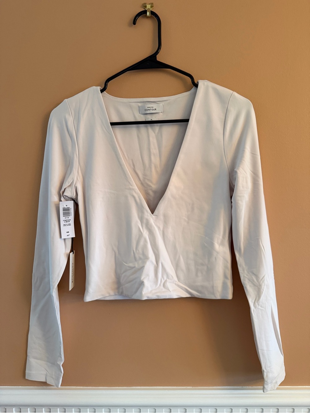 Aritzia Babaton Cream Deep V Long Sleeve Top